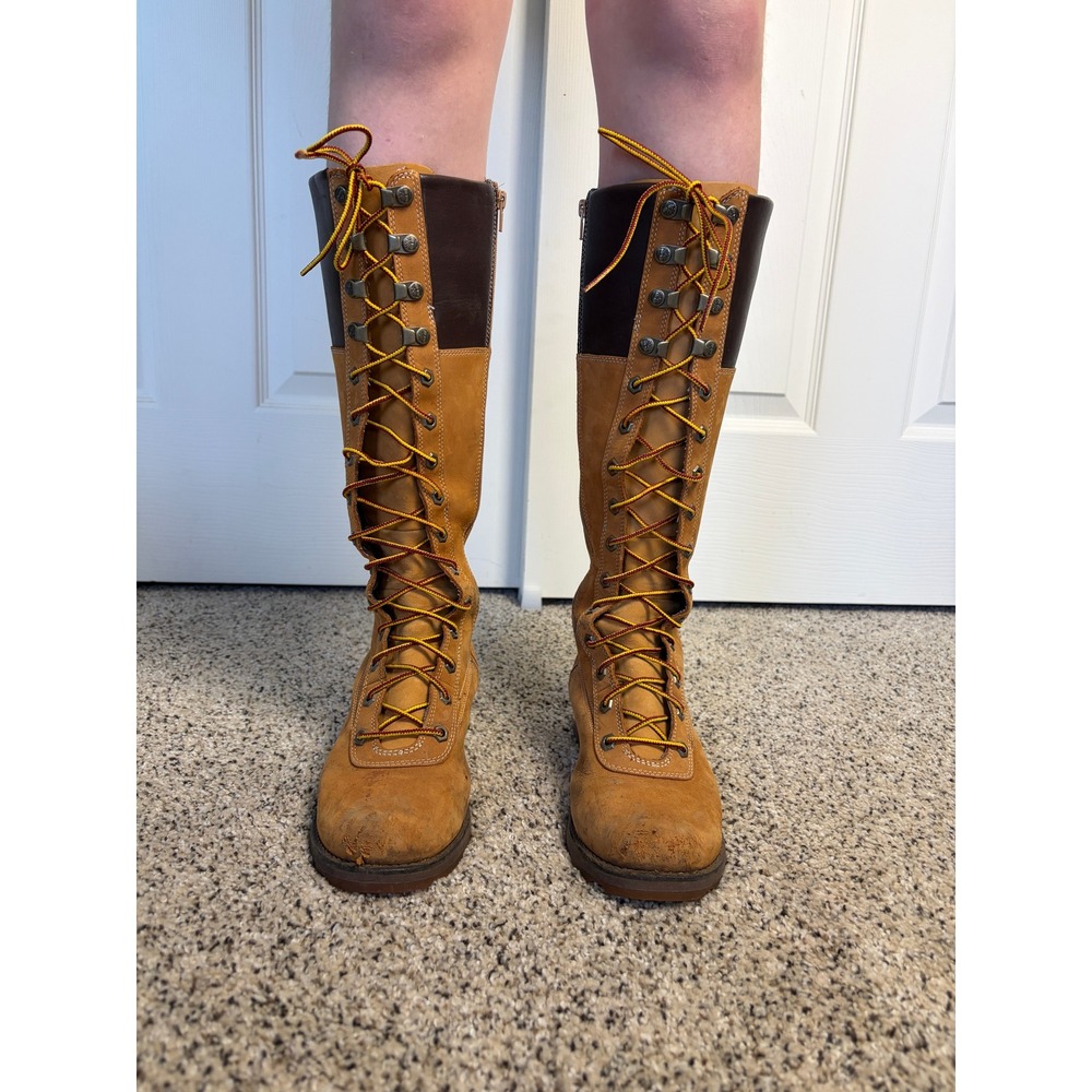 Timberland Boots Womens 7.5 Tall 14" Lace Up Waterproof Wheat Brown